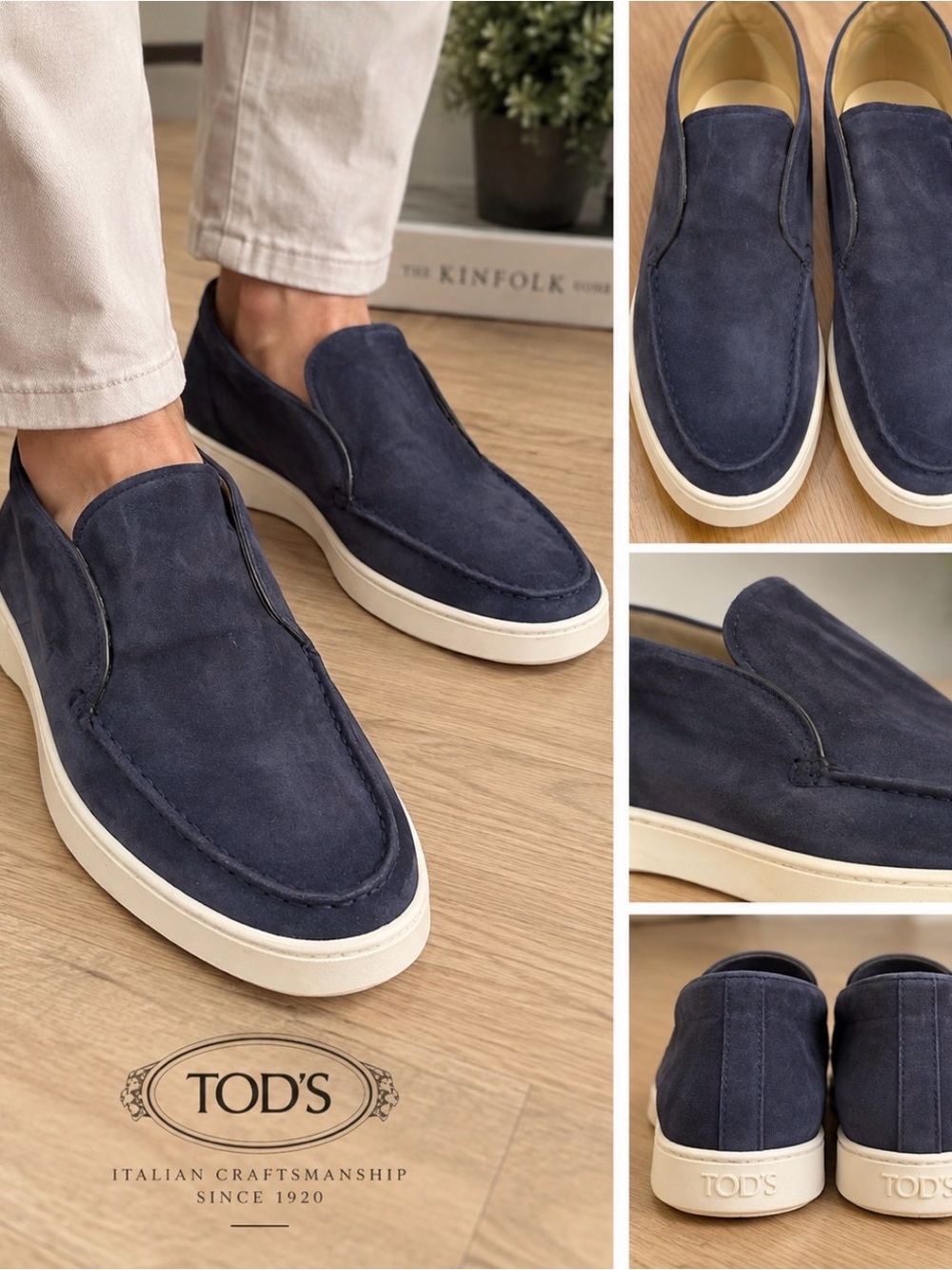 Tod’s Men’s Size 7 Navy Blue Suede Slip-On Loafers Sneakers Italian Luxury